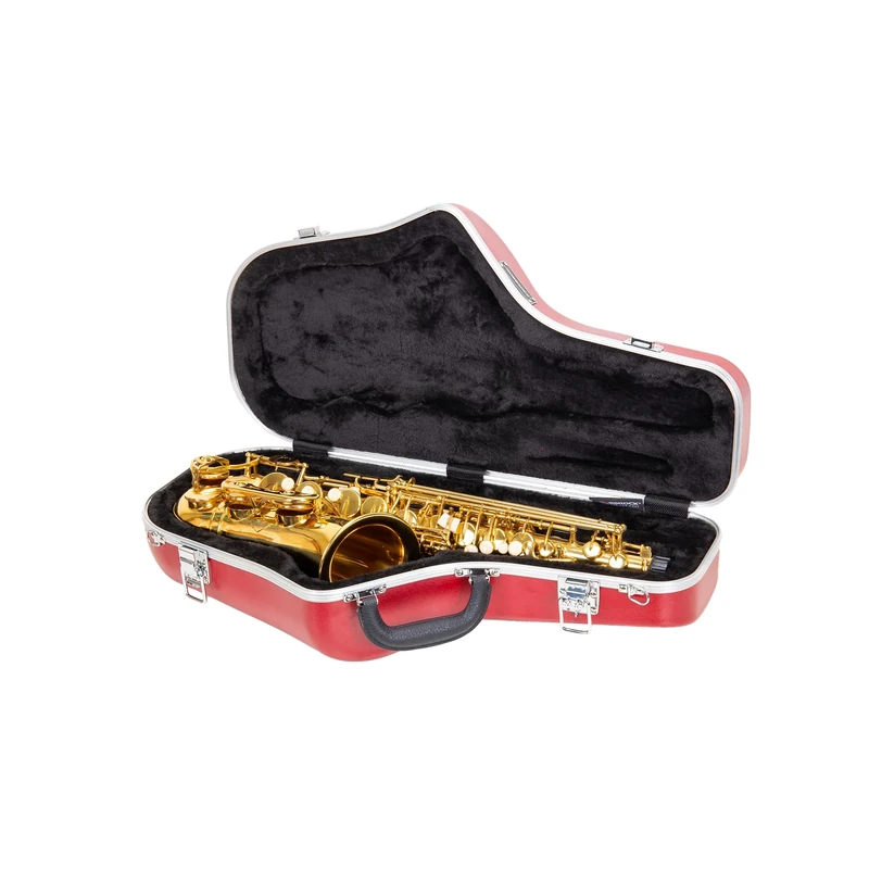 Crossrock ABS Alto Saxophone Case | Matte Red Shell, Security Lock, Shoulder Strap, Accessory Pocket – Lightweight Hardshell for Everyday Use -Red (CRA862ASRD)