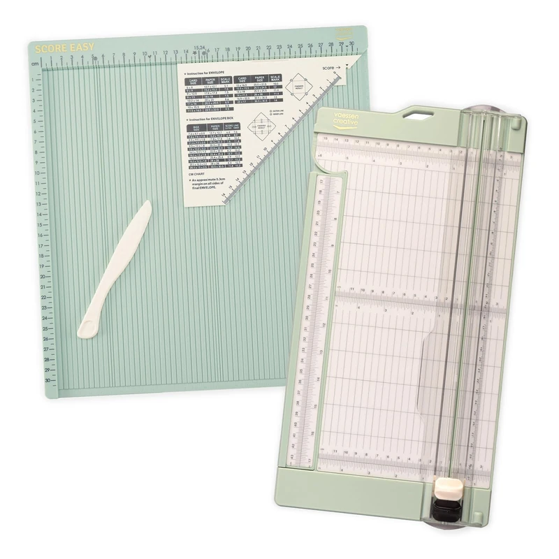 Vaessen Creative Paper Cutter 6 x 12" (15.2 x 30.5 cm) & Score Easy Scoring Board 12 x 12" (30.5 x 30.5 cm) – Card Making Supplies for Arts & Crafts, Gift Boxes & Journaling – with Bone Folder Tool