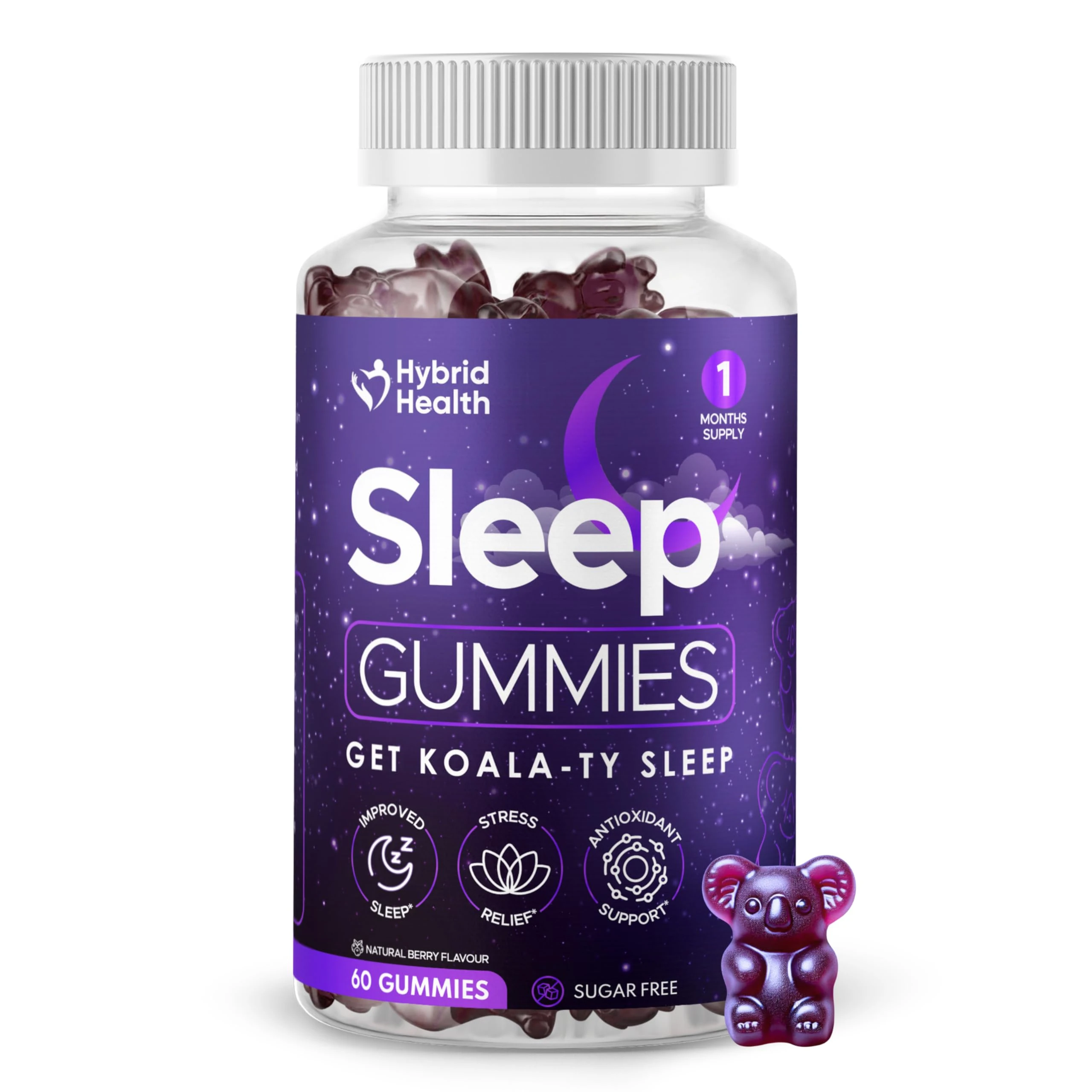 Sugar Free Sleep Gummies x 60 | Maximum Strength | with Ashwagandha, Magnesium, Chamomile Extract | Natural Berry Flavoured | Get Koala-Ty Sleep
