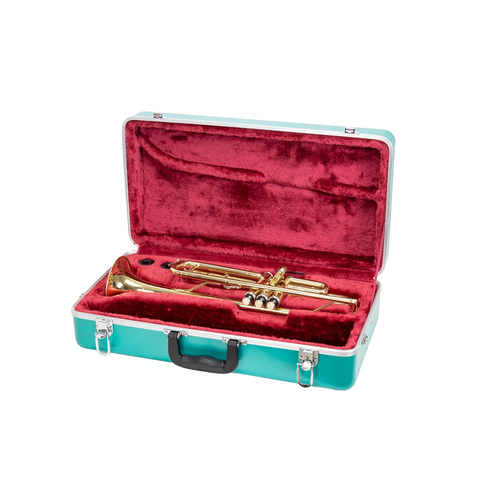 Crossrock ABS Trumpet Case | Matte Mint Blue Shell, Red Plush Interior, Shoulder Strap – Rectangular Hardshell for Bb Trumpet -Mint Blue (CRA862TRMB)