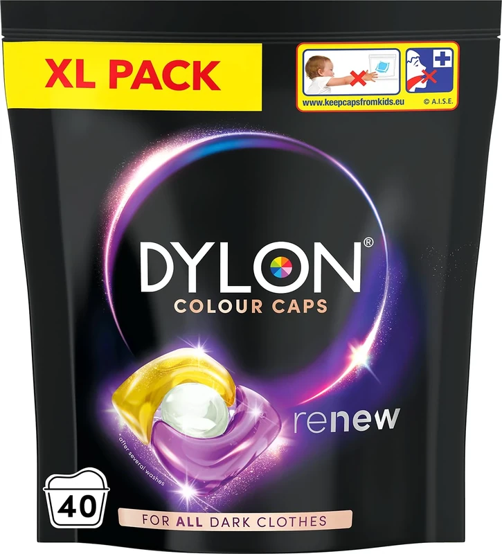 Dylon Black & Dark Caps (40 Wash Loads), Dylon Black Caps for all Clothes, Dark Colour Washing Pods to Protect Darker Colours, renewing in every wash with optimal results in 10 washes