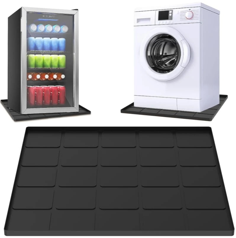 KTCINA Mini Fridge Silicone Mat, 23.6×23.6 Inch Under Refrigerator Mat with Raised Edges, Washable Mini Fridge Drip Tray Under Washing Machine Mats (Black)