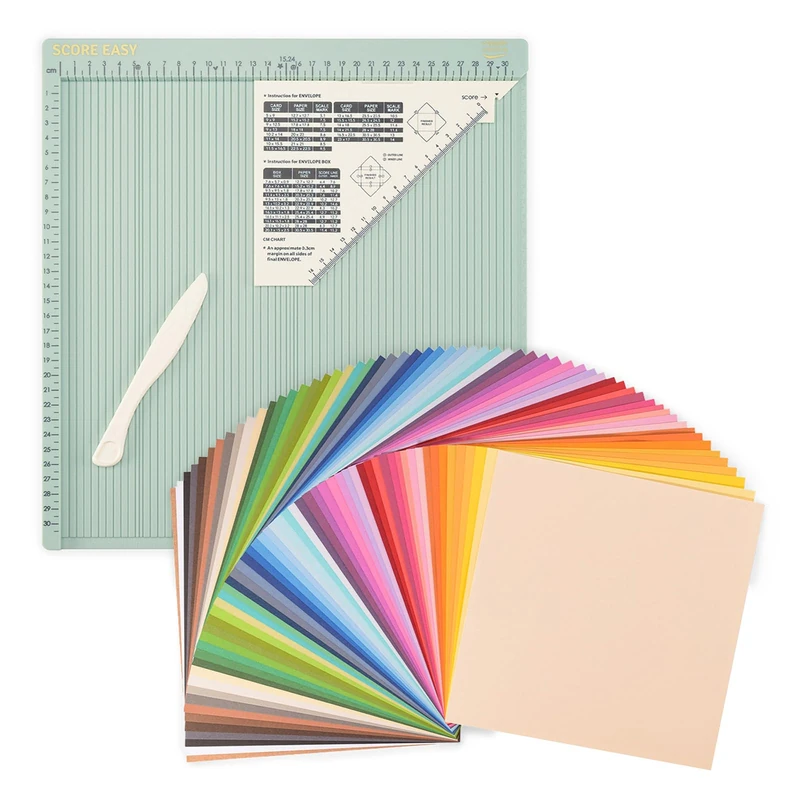 Vaessen Creative Score Easy Scoring Board & Smooth Coloured Card Stock 12 x 12" (30.5 x 30.5 cm) – Scrapbooking Kit for Card Making, Wedding Invitations, Envelopes, and Paper Arts and Crafts