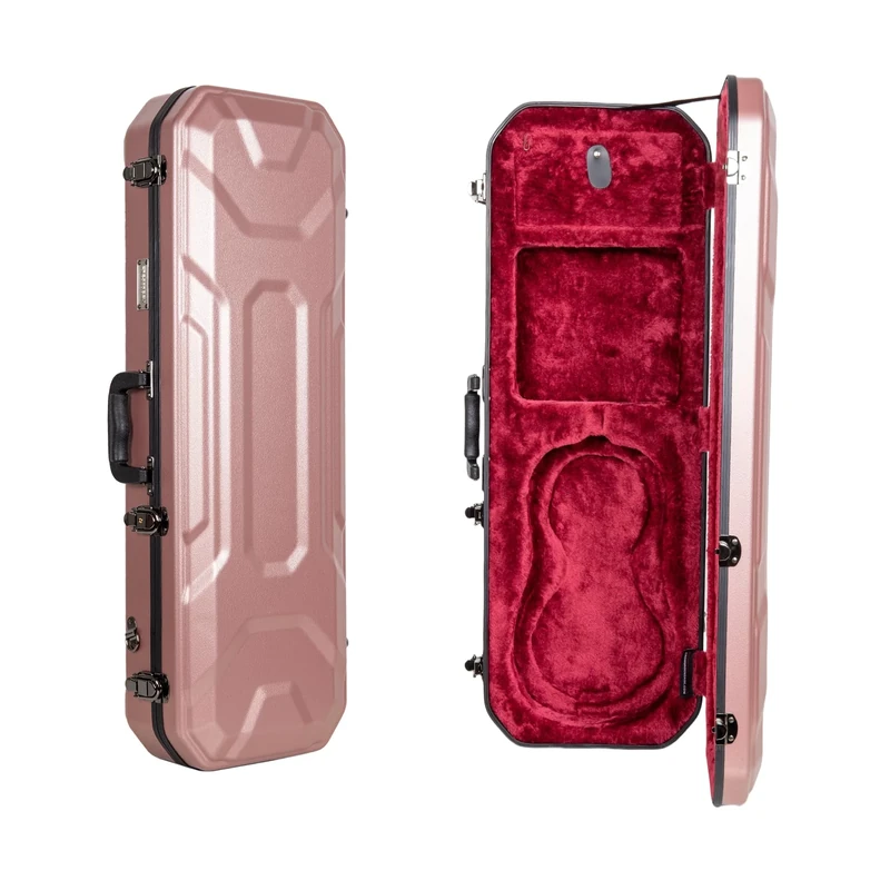Crossrock ABS Oblong Violin Case for 4/4 Size | Rose Gold Scratch-Resistant Shell, Burgundy Velvet Interior, Backpack Straps – Lightweight Hard Case for Daily Use -Rose Gold (CRA860VFRG)