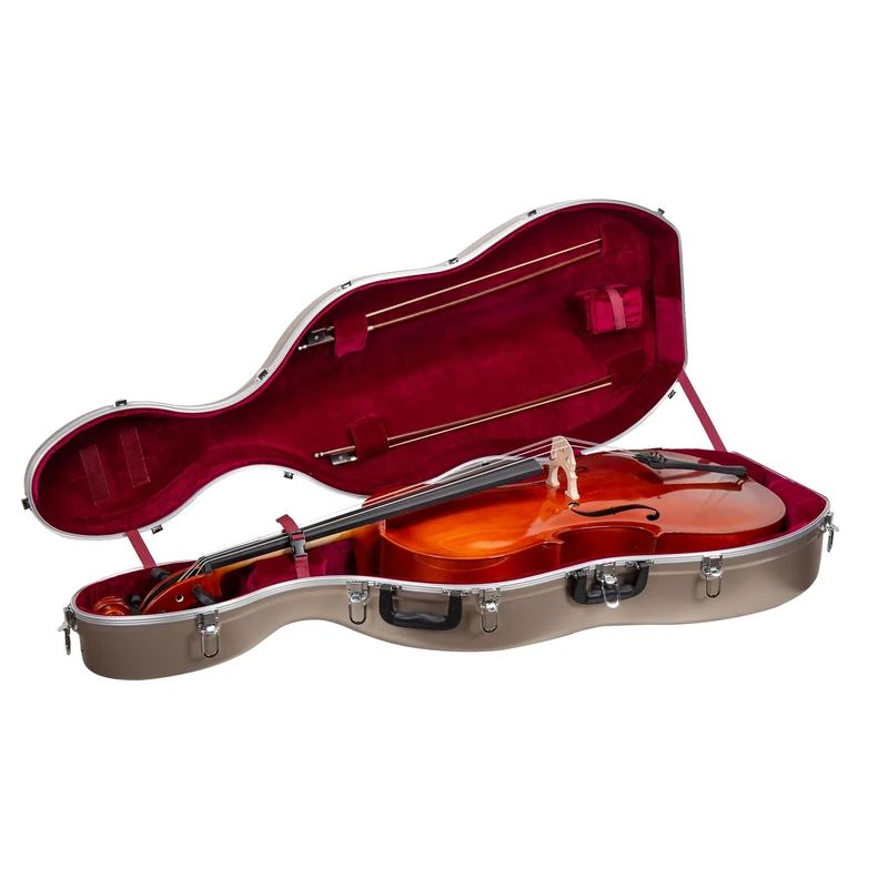 Crossrock ABS Cello Case for 4/4 or 3/4 Size | Matte Champagne Finish, Lightweight Hard Shell with Wheels – Reliable Protection for Daily Practice - Champagne (CRA862CEFCH)