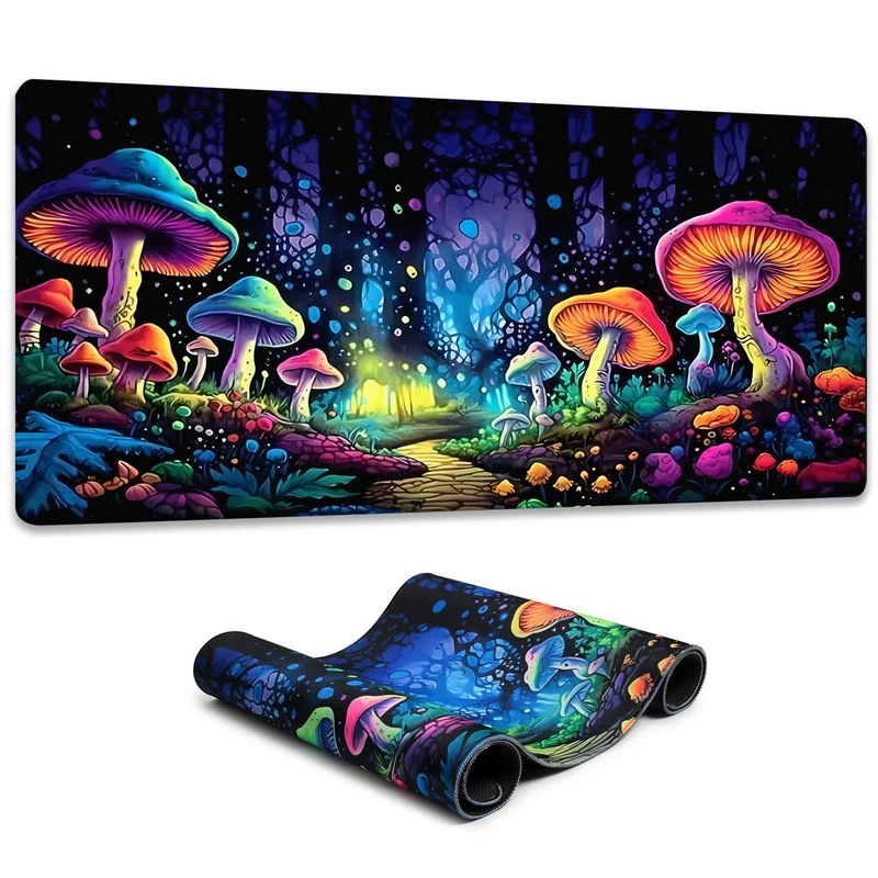 Simpkeely Gaming Mouse Pad, Blacklight Mushroom Waterproof Extended Large Desk Pad Long Computer Keyboard Big Mouse Mat with 3mm Non-Slip Rubber Base for Office Home - 80 x 30 cm - Image 1