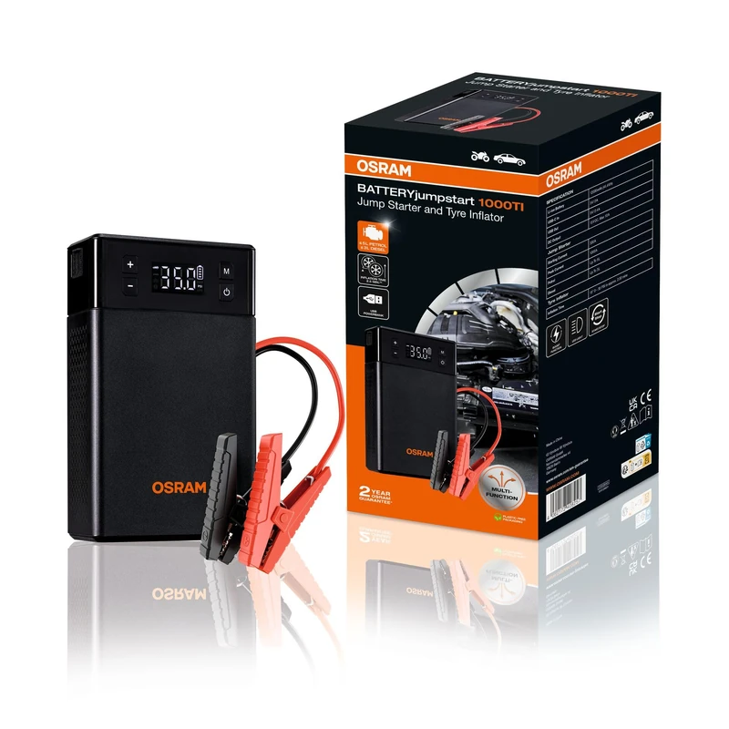 Jumpstart 1000TI External Battery Starter Lithium Starter and Tyre Inflator for 12V Vehicles with Petrol Engines up to 5.0L and 3.0L Diesel Engines