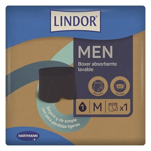 LINDOR Men - Absorbent Incontinence Underwear, Protective Boxers for Drips and Losses, Size M, Washable at 60°C, Biocidal Free, Oeko-Tex Free, Tumble Dry Safe, Black