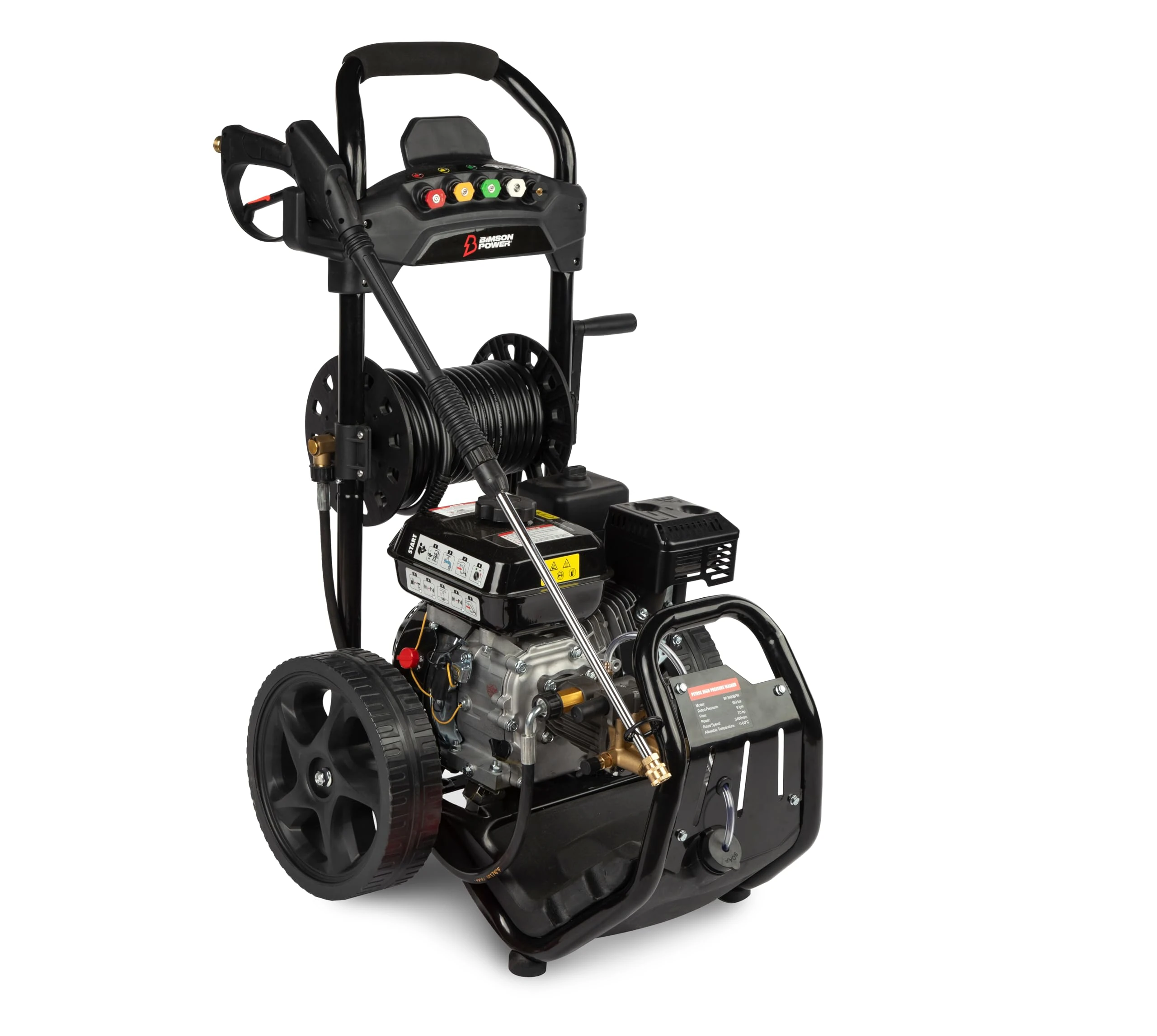 Bimson Power Petrol Pressure Washer UK Jet Wash 2900 PSI / 180 Bar, 30 meter Hose, Power Washer with 5 Spray Nozzles, Detergent tank 6L, High Pressure Washer, Portable, 2 Year Warranty