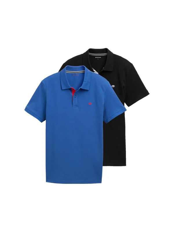 TOM TAILOR Men's Double Pack Basic Polo Shirt with Logo Print, 11132 - Advanced Blue, XXL