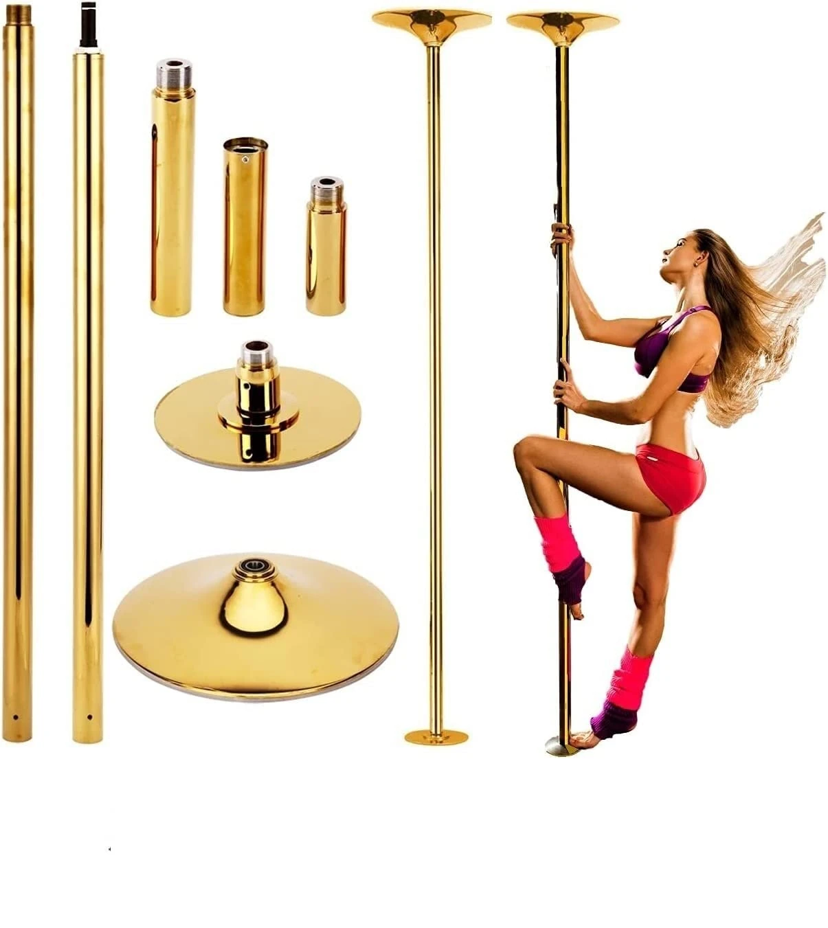 Professional Gold Stripper Pole | 9FT Dance Pole Spinning and Static Studio Portable Exotic Exercise Fitness Dancing Pole - Removable Pole for Home or Studio