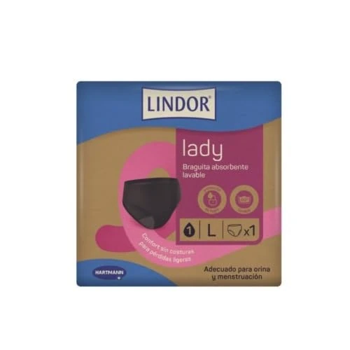 Lindor Lady Menstruation Panties Washable Urine Loss Menstrual Underwear, Size L, Absorbency 4 Tampons, Washable at 60°C, Biocidal Free, Oeko-Tex Safe, Tumble Dryer-Safe, Black