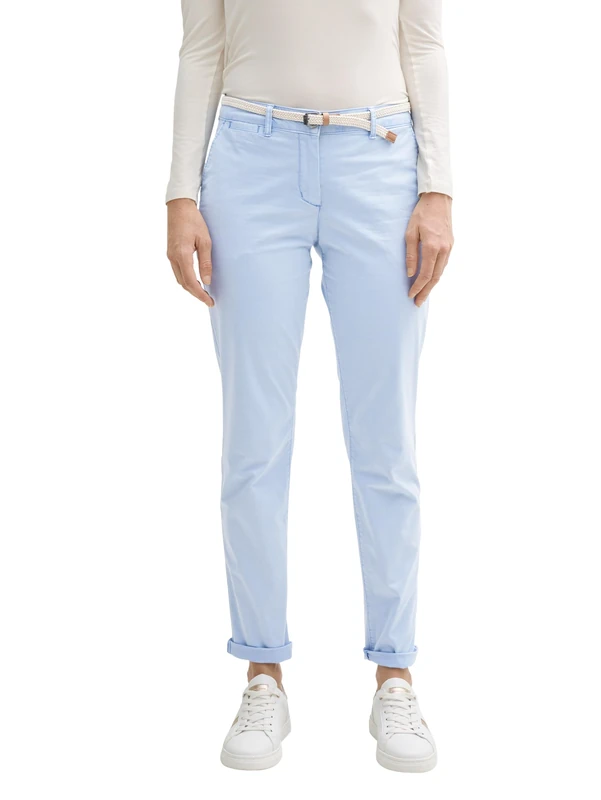 TOM TAILOR Women's Slim Chino Trousers with Belt, 11270 - Kentucky Blue, 34W x 32L