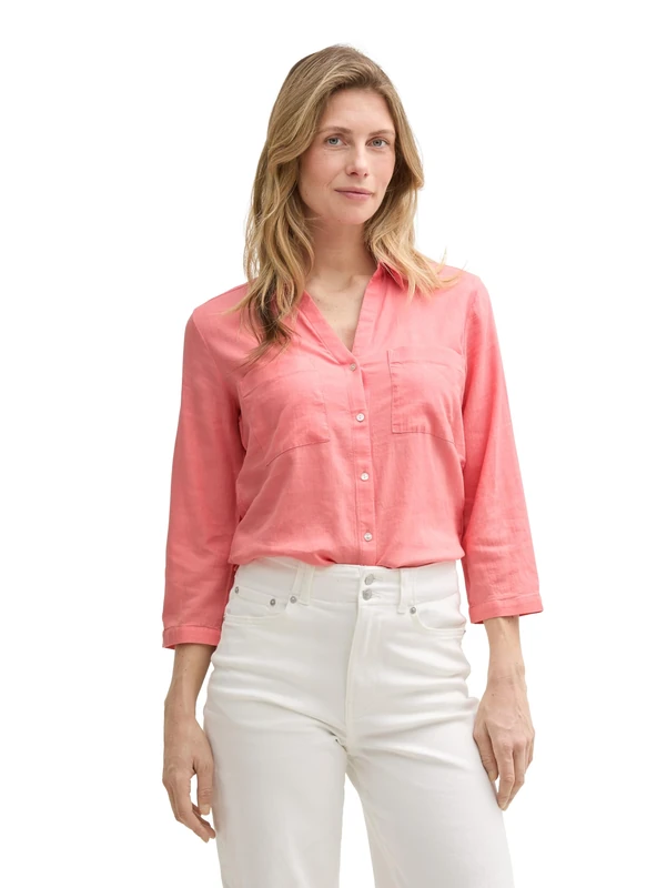 TOM TAILOR Women's Linen Blend Shirt Blouse, 14980 - Rosewood Pink, 14