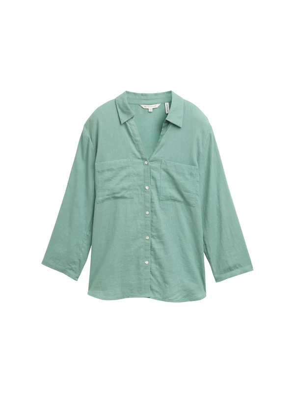 TOM TAILOR Women's Linen Blend Shirt Blouse, 13010 - Faded Green, 12
