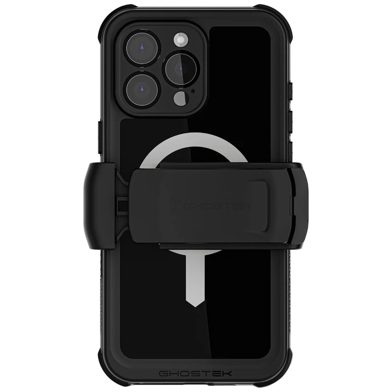 Ghostek Nautical Waterproof iPhone 16 Pro Max Case with Belt Clip Holster – Screen and Camera Protector, Apple MagSafe Compatible, Rugged Heavy Duty Cover (6.9 Inch, Black)