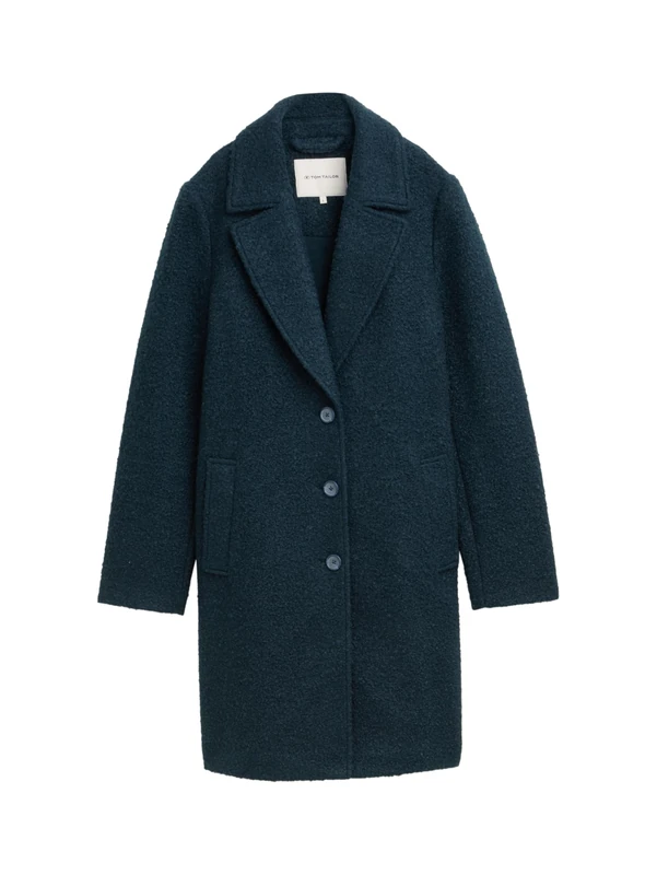 TOM TAILOR Women's Bouclé Coat with Lapel Collar, 37019 - Deep Sea Green, XXL
