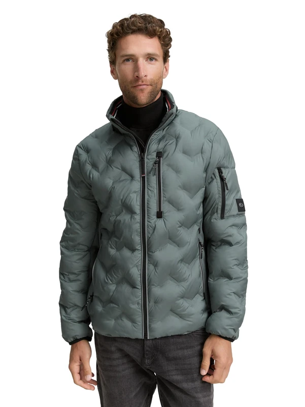 TOM TAILOR Men's 1048128 Hybrid Quilted Jacket with Stowable Hood, 21951 - Washed Jasper Green, 3XL