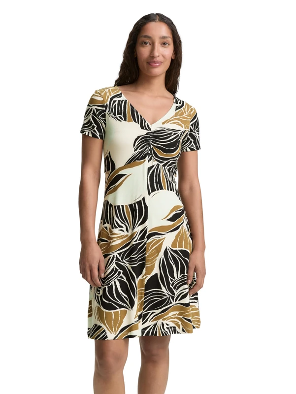 TOM TAILOR Women's Dress, 37999 - Neutral Cut Leaves Design, 18