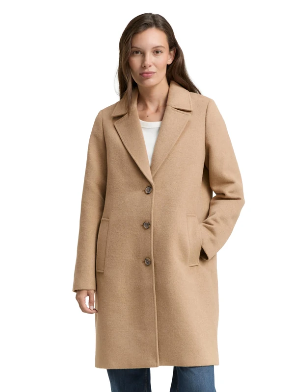 TOM TAILOR Ladies 1046603 Wool Coat with Pockets, 38232 - Soft Coffee Melange, 3XL