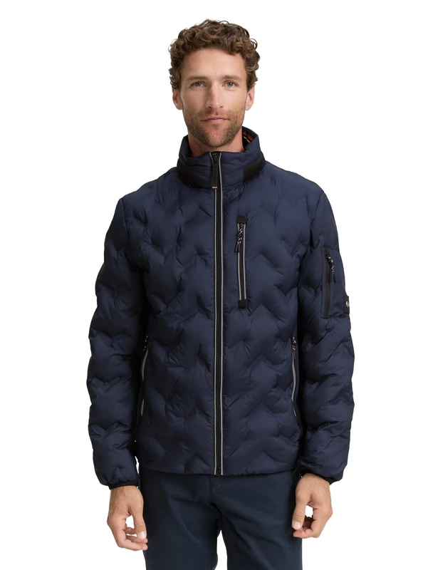 TOM TAILOR Men's 1048128 Hybrid Quilted Jacket with Stowable Hood, 10668 - Sky Captain Blue, XL