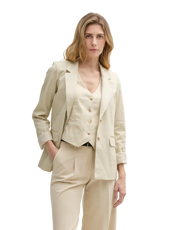 TOM TAILOR Women's Regular Fit Twill Blazer, 37762 - Champagne, 14