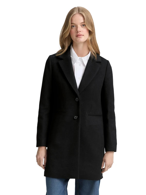 TOM TAILOR Denim Women's 1046689 Slim Fit Wool Coat, 14482 - Deep Black, XL