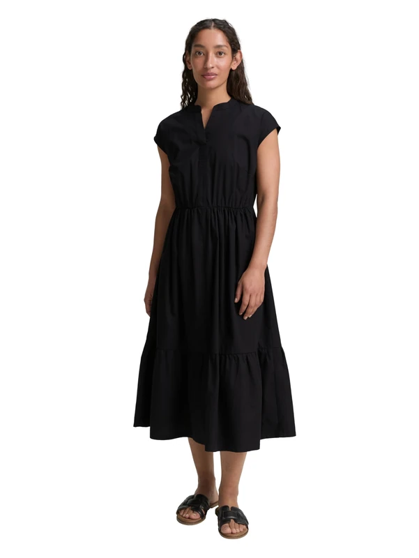 TOM TAILOR Ladies Flounce Midi Dress, 14482 - Deep Black, 8