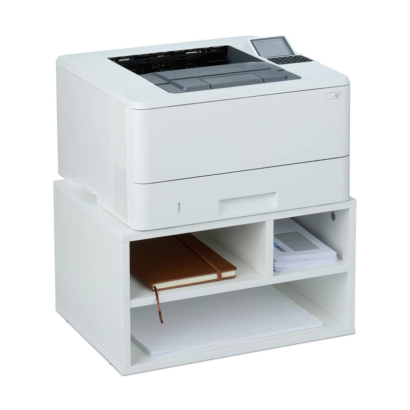 Relaxdays Printer Stand for Desk, 3 Compartments, Office Shelf, Spare Paper, Storage, HxWxD: 22.5 x 40 x 30 cm, White