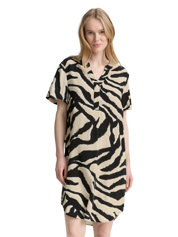 TOM TAILOR Women's Dress, 38070 - Abstract Beige Zebra, 12