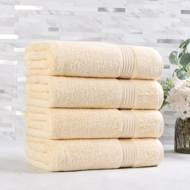 Superior Heritage Egyptian Cotton Bath Towel Set, Large Body Towels for Home Bathroom, Master, Guest Bath Decor, Plush, Absorbent Basics, Spa, Hotel, Resort, Luxury Essentials, Set of 4, Canary