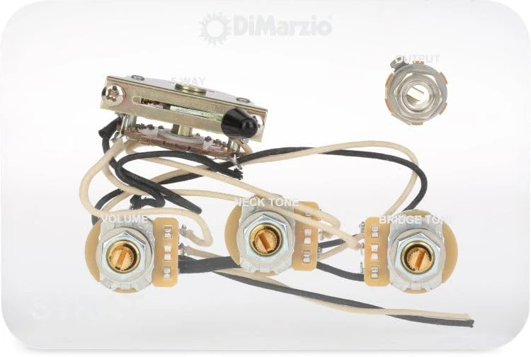 DiMarzio HSS Wiring for Stratocaster Electric Guitar | Soldered, Ready-to-Install Kit with Potentiometers, Jack, Capacitors, Switch (GW2113)