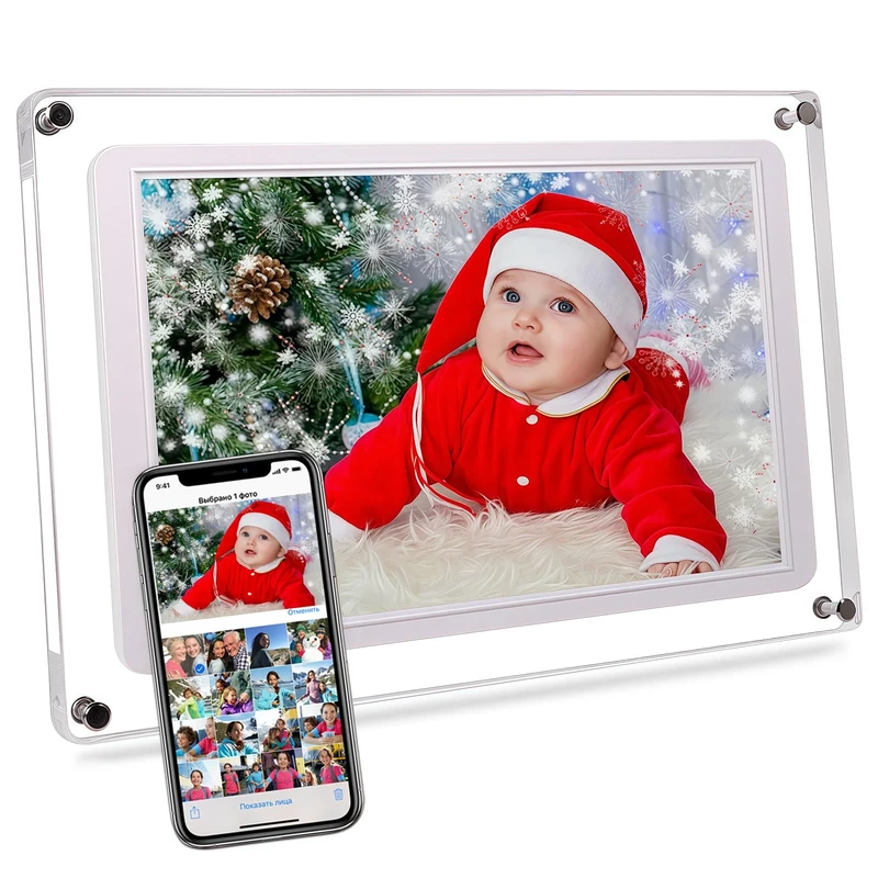 Maovz 10.1-Inch Wi-Fi Digital Picture Frame with Frameo App - Acrylic Frame Design, 32GB Storage, IPS Touchscreen, Auto-Rotate, Easy Sharing via App (10.1 Inch) (Acrylic)