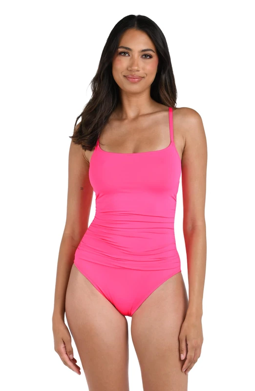 La Blanca Women's Island Goddess Rouched Body Lingerie Mio One Piece Swimsuit, Bright Pink, 16