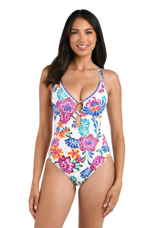 La Blanca Women's Underwire Lace Up One Piece Swimsuit, Multi//Flor De Paradiso, 4