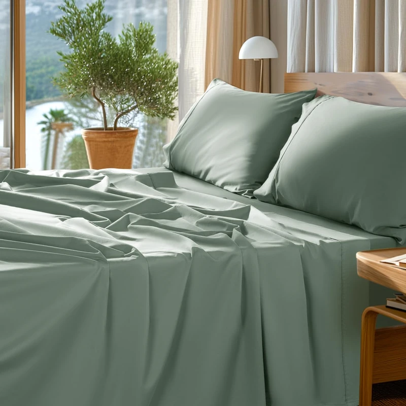 SONORO KATE 100% Egyptian Cotton Sheet Set 1000 Thread Count Luxurious 5 Star Sateen Sheets Soft Breathable Long Fiber Sheets Fits up to 16 Inch 4 Pieces (Marine Glass, Queen