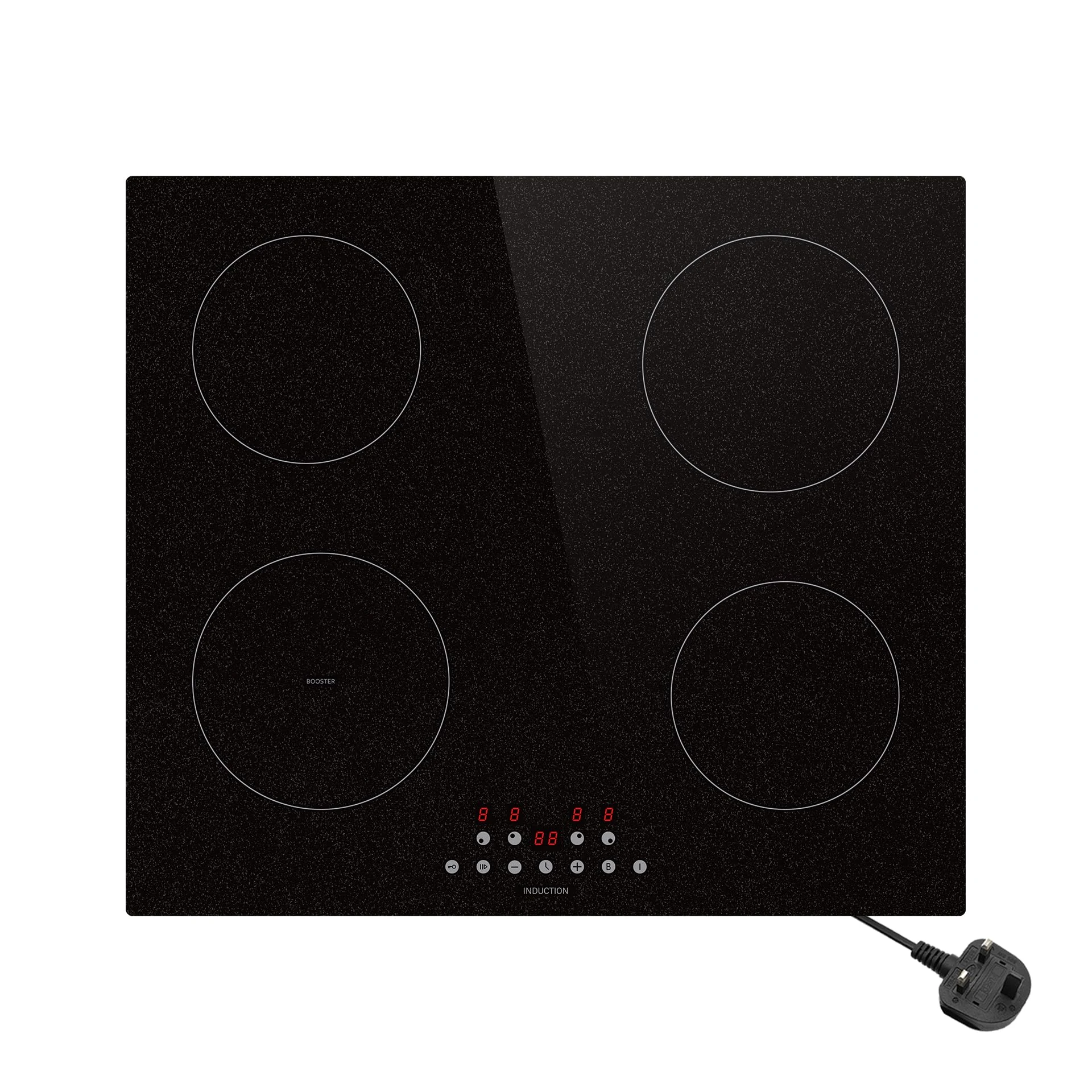 STARCHARTS Plug-in Electric Induction hob, 13amp Plug and Play electric hob, Rate Power 2.8kW, 4 Zones Induction hob with Touch Control, 13amp electric hobs, 9 cooking power levels, child lock, Boost