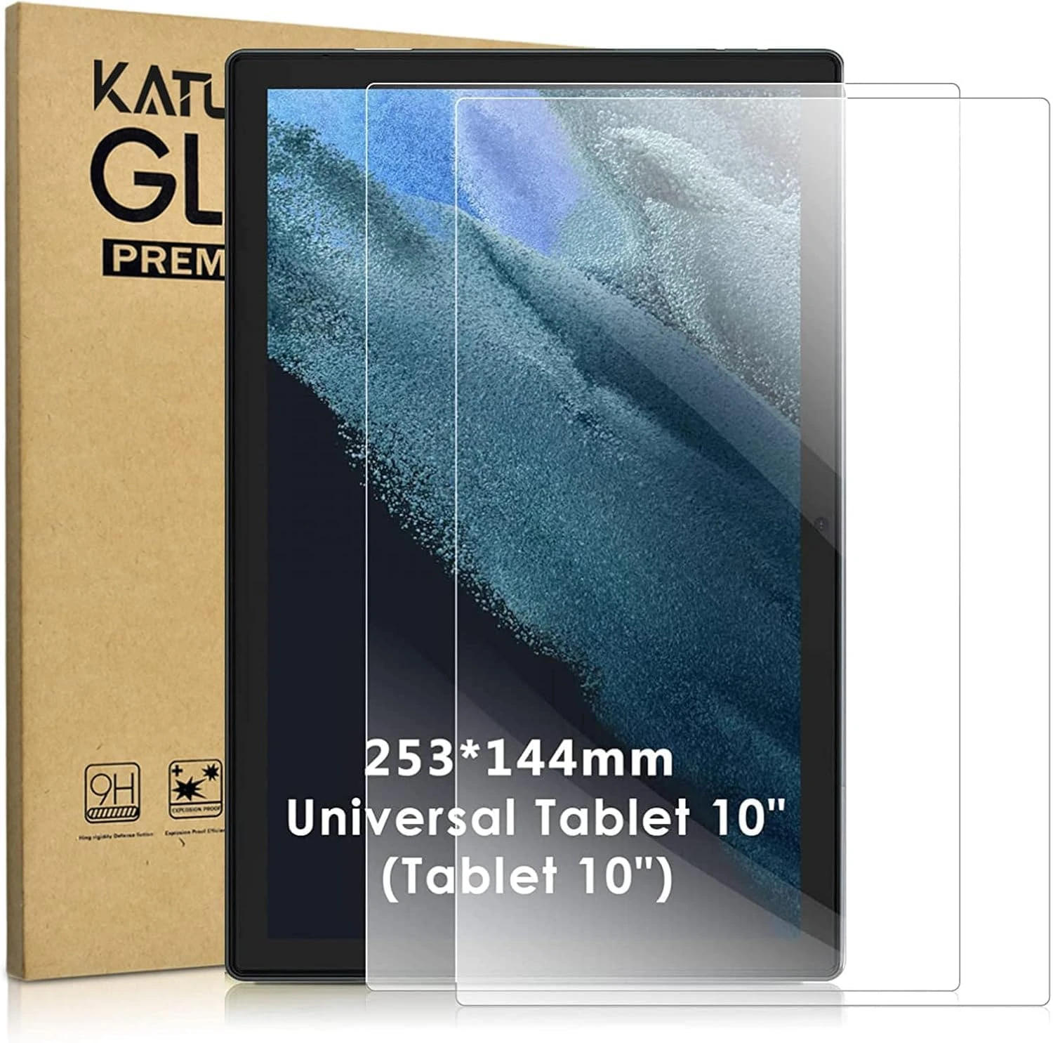 KATUMO [2 Pack] Universal 10 inch Tablet Screen Protector [9.9 * 5.6" / 253 * 144mm] Universal 10.1 inch Tempered Glass Film, Compare size of Tempered Glass Film with Size of your Tablet