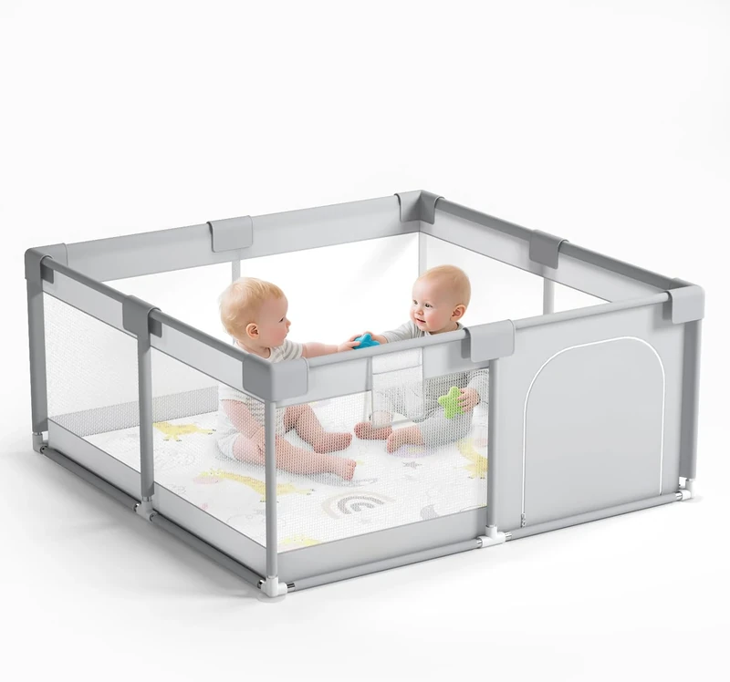 Baby Playpen Foldable for Baby and Toddlers, Foldable Playyard for Indoor & Outdoor Use, with Zip Door and Fitted Playpen-Mat 120 * 120 with Mat