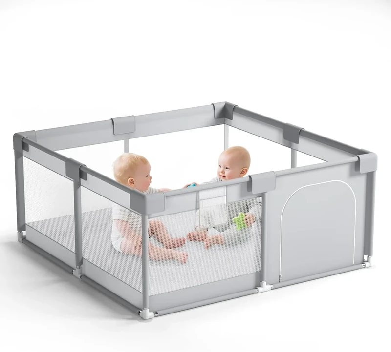 Baby Playpen for Baby and Toddlers, 120 * 120 CM Foldable Playpen for Indoor & Outdoor Use, with Zip Door