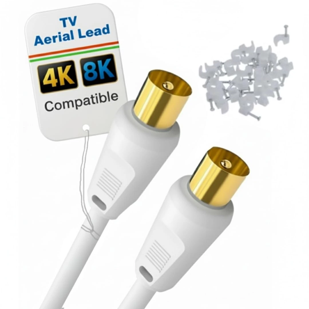 Reulin 2M Long Slim TV Aerial Cable Lead MALE to MALE Antenna Coaxial Wire 3C2V RF Coax Compatible With 4K 8K TVs Signal Amplifiers Y Splitter Wall Socket Booster Sky Box - 2 Metres