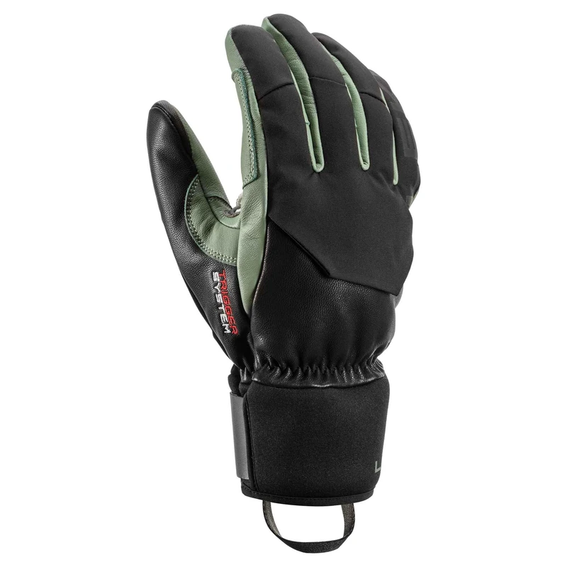 LEKI Hevon 3D Alpine Gloves with Trigger 3D, Black/Dusty Green, Size: 9.0