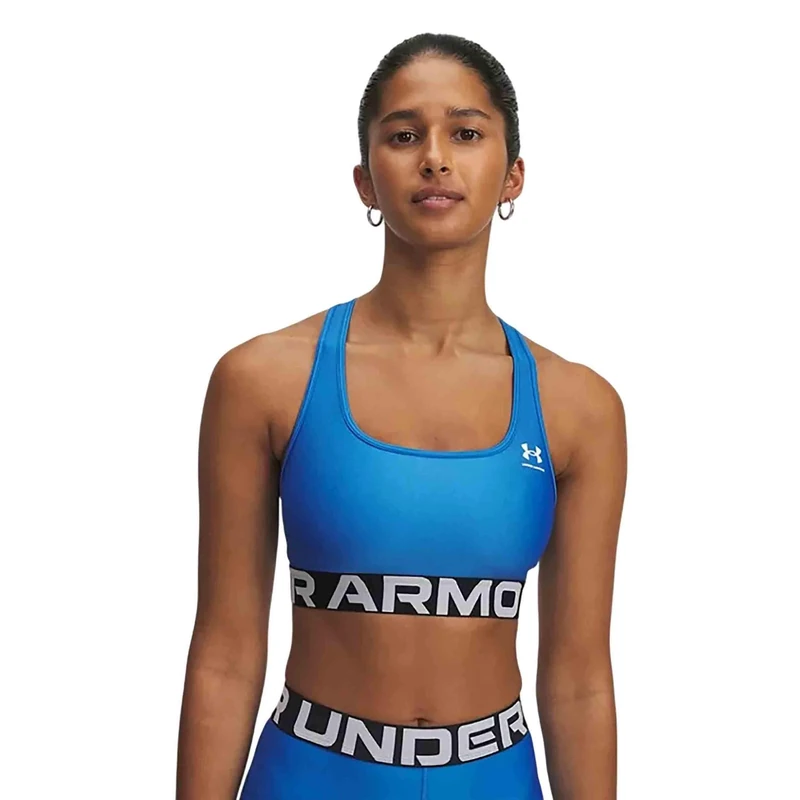 Under Armour HeatGear Branded Medium Impact Sports Bra L Blue