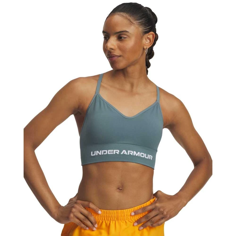 Under Armour Women's Vanish Seamless Low Impact Sports Bra, Jasper Blue/White, XL