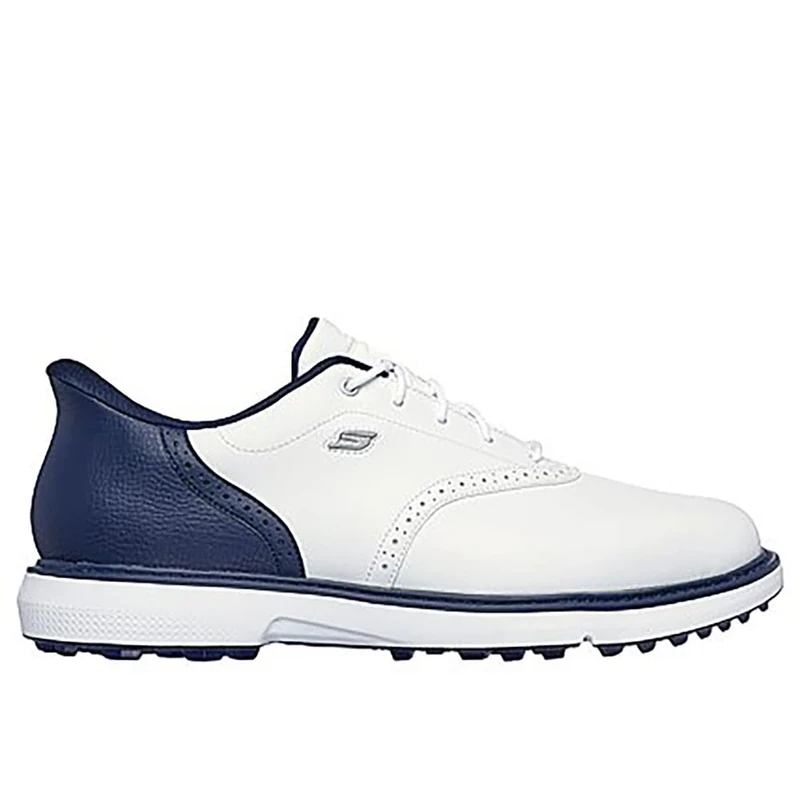 Skechers Men's Prestige Slip-in Arch Fit Golf Shoe Sneaker, White/Navy Spikeless, 8.5