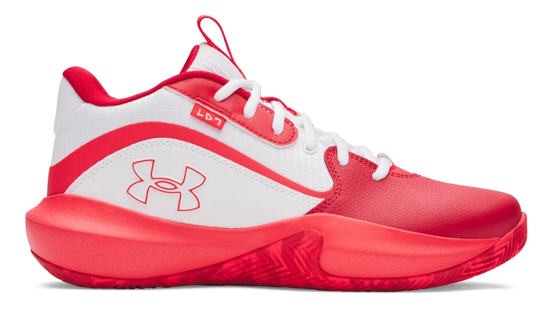 Under Armour Unisex Lockdown 7, Breathable and Lightweight Basketball Shoes, Basketball Trainers with EVA Midsole and Traction,White / Red / Racer Red,6.5