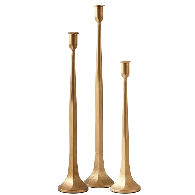 Denique Iron Taper Candle Holder Set of 3, Black Candlestick Holders 19.3”17” 14” Heightening Decorative Candle Stand Set for Wedding, Dining Table, Home Decoration (Gold)