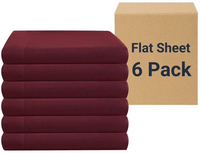 ZPECC Flat Sheets Only - 6 Pack Soft Microfiber Sheets, Bedding Essentials with Color-Coded Label for Hosts of Hotel, Motel, Rental Properties or Airbnb (Burgundy, Queen 90"x102")