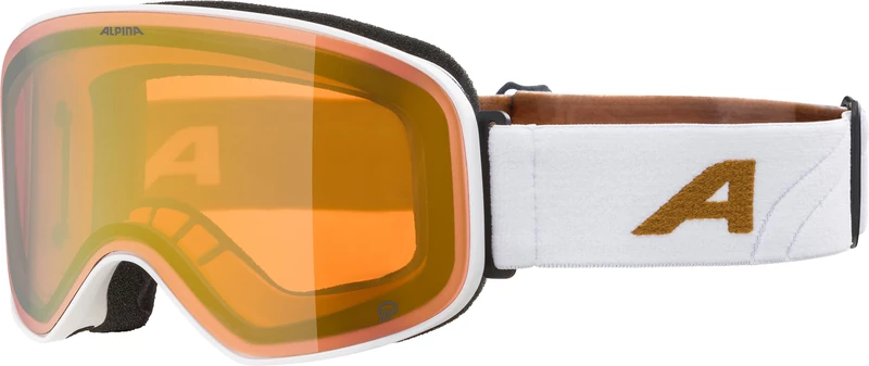 ALPINA Slope Q – Stylish Ski Goggles for Men and Women, Anti-Fog, Effective Air Circulation, Mirrored Lens, Matte White/Gold