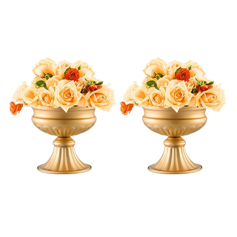 VEVOR 10PCS 16cm/6.3” Tall Wedding Flower Vase, Metal Wedding Centerpiece, Gold Floral Arrangement Stand Display Rack for Tables Wedding Dinner Party, Anniversary Ceremony Birthday Event Decor